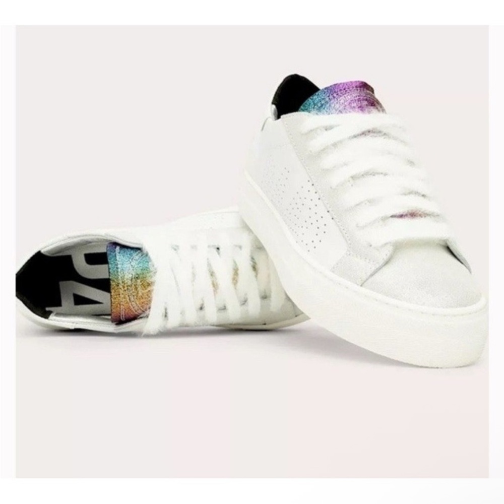 P448 "THEA" RAINBOW WHITE LEATHER LOW-TOP SNEAKERS Size 37 US 6.5 - 7